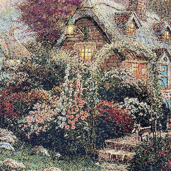 Thomas Kinkade Throw Blanket Lamplight Bridge Painter of Light Tapestry 63x42 - Picture 6 of 12